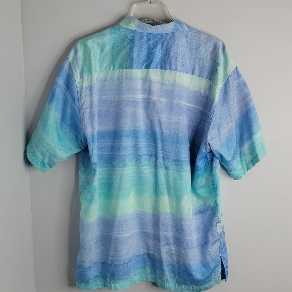 Pete Huntington Blue Gradient Tropical Grass Button Down Shirt size Medium Men's